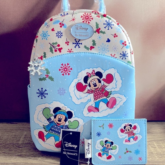 Mickey Minnie Mouse Snow Angels Backpack SET NWT - Picture 3 of 12